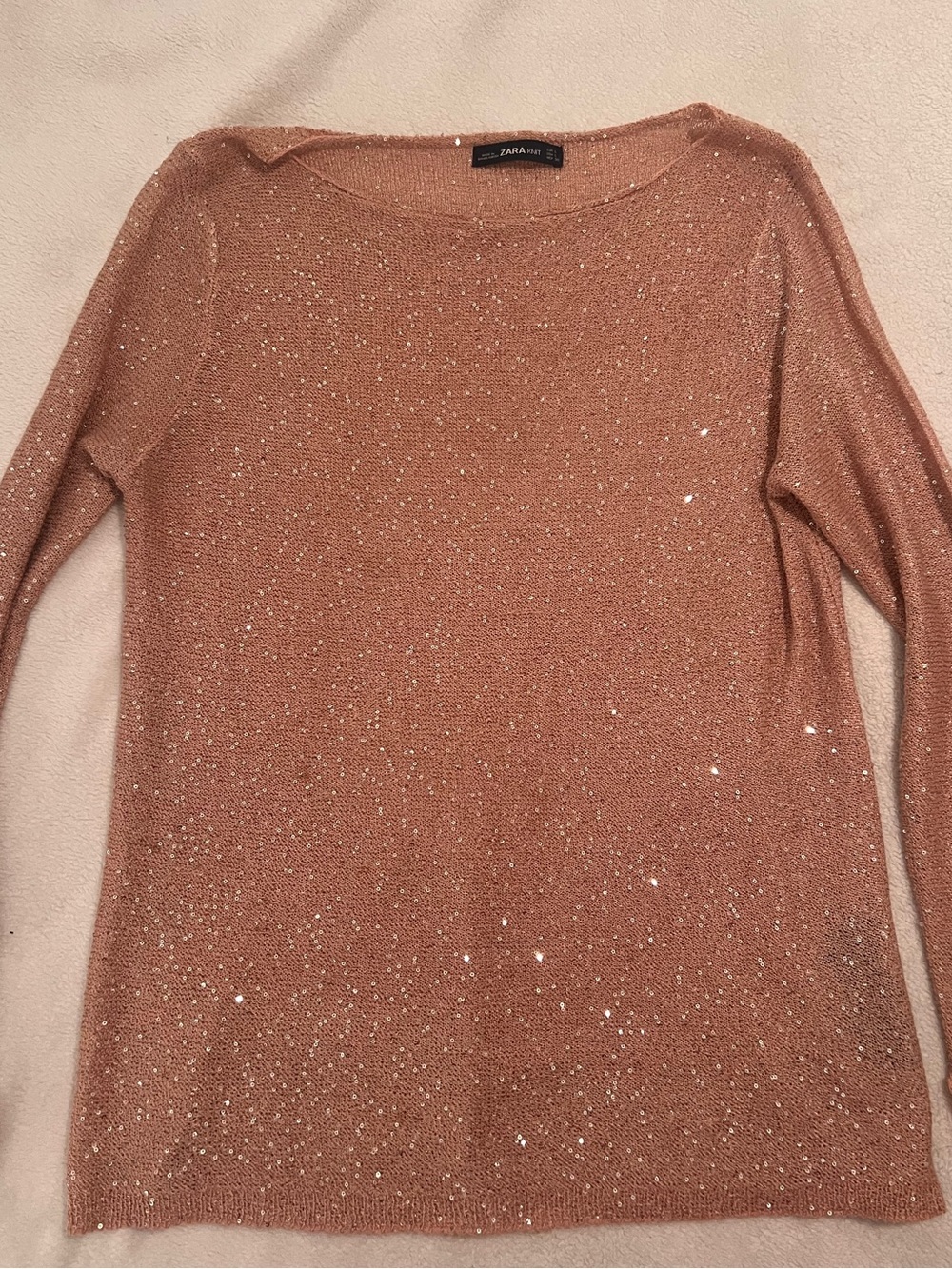 Zara boat neck pink knit sweater